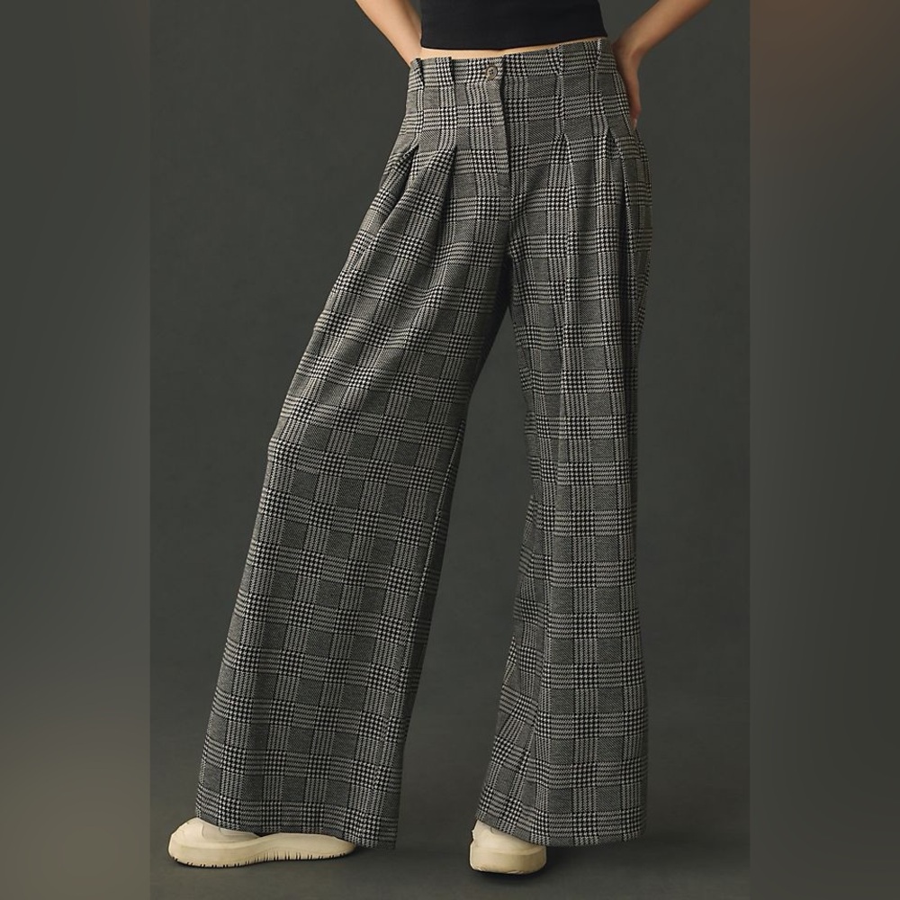Maeve Anthropologie The Avery Houndstooth Pleated Wide Leg Pants